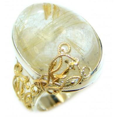 Best quality Golden Rutilated Quartz 2tones .925 Sterling Silver handcrafted Ring Size 7 adjustable