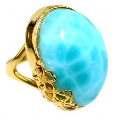 Precious Blue Larimar 14K Gold over .925 Sterling Silver handmade ring size 8 3/4