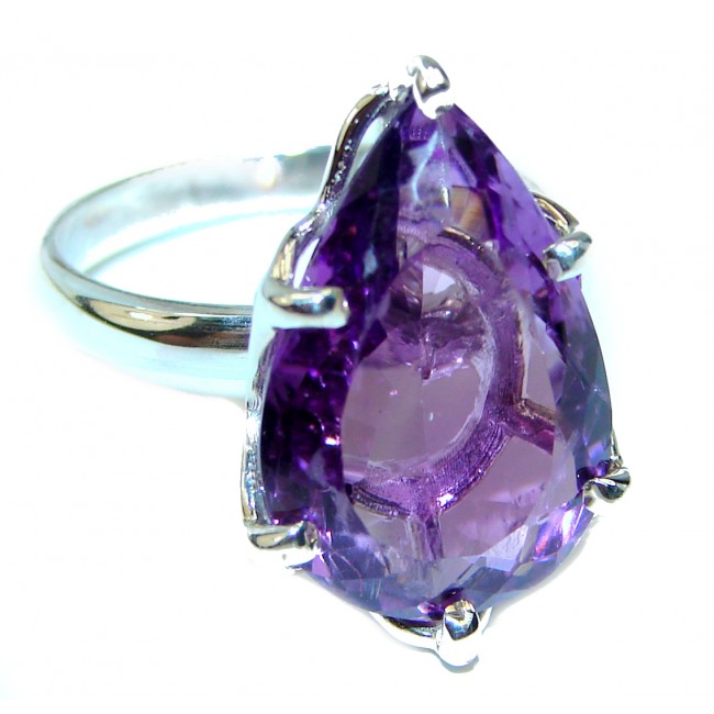 Spectacular genuine Amethyst .925 Sterling Silver Handcrafted Cocktail Ring size 8 1/4