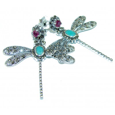 Dragonfly Emerald .925 Sterling Silver handcrafted Earrings