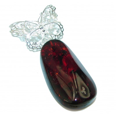 Silver butterfly Natural Baltic Amber .925 Sterling Silver handmade Pendant