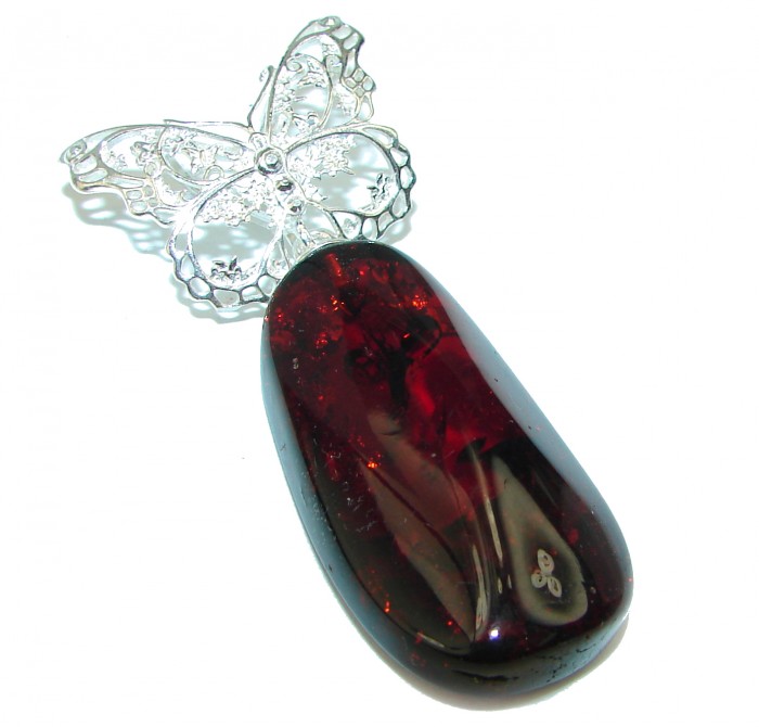 Silver butterfly Natural Baltic Amber .925 Sterling Silver handmade Pendant