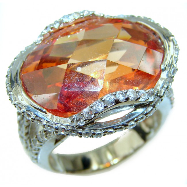 Golden Rose Authentic Golden Topaz .925 Sterling Silver handcrafted Large ring; s. 8