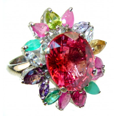 Pink Dream 15.5 carat Pink Topaz .925 Silver handcrafted Huge Cocktail Ring s. 8