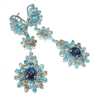 Incredible quality authentic Star Sapphire Swiss Blue Topaz .925 Sterling Silver handcrafted earrings
