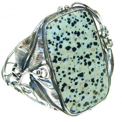 LARGE One in the World Natural Dalmatian Jasper .925 Sterling Silver Bracelet / Cuff