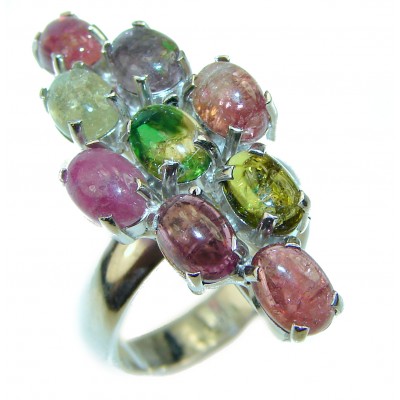 Natural Watermelon Tourmaline .925 Sterling Silver handcrafted ring; s. 8 1/4