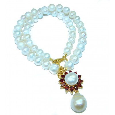 Spectacular Pearl & Ruby 14K Gold over .925 Sterling Silver handmade Necklace