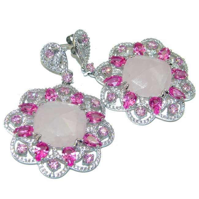 Spectacular Brazilian Rose Quartz .925 Sterling Silver handcrafted earrings