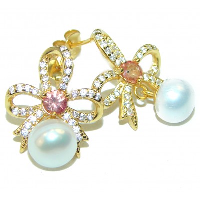 Precious genuine Pearl Gold over .925 Sterling Silver earrings