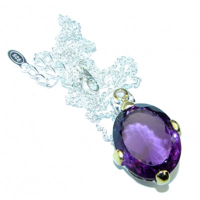 Purple Charm authentic Amethyst 2 tones .925 Sterling Silver handcrafted necklace