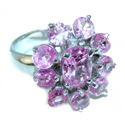 Pink Amethyst .925 Sterling Silver handmade Cocktail Ring s. 6