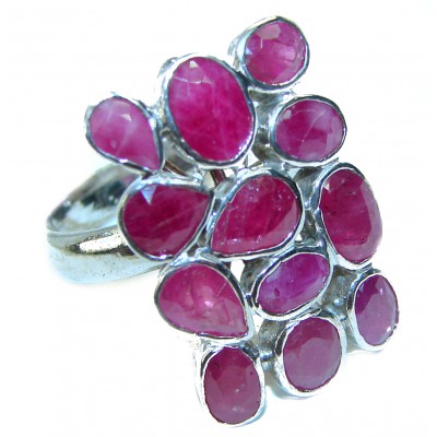Red Rose unique Ruby .925 Sterling Silver handcrafted Cocktail Ring size 8