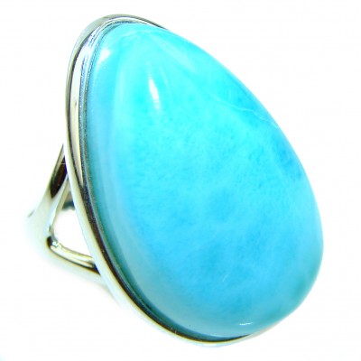 Precious Blue Larimar .925 Sterling Silver handmade ring size 6 3/4