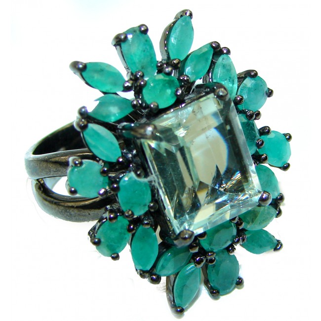 Green Amethyst black rhodium over .925 Sterling Silver ring size 8 1/2
