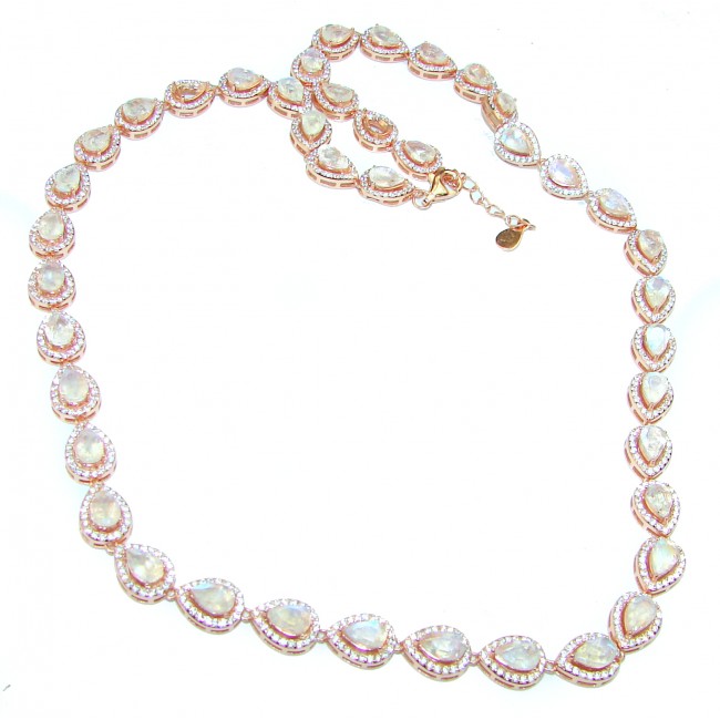 Blue Cascade authentic Fire Moonstone 14K Rose Gold over .925 Sterling Silver handcrafted necklace