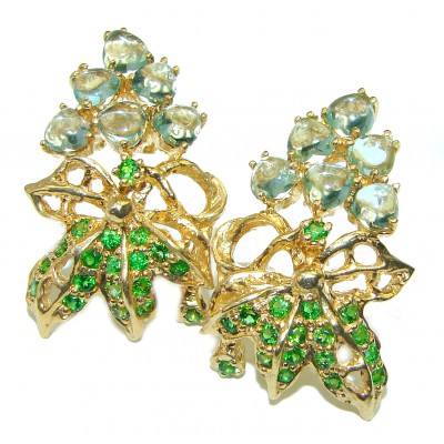 Juicy Grages Green Amethyst Gold over .925 Sterling Silver handcrafted incredible earrings