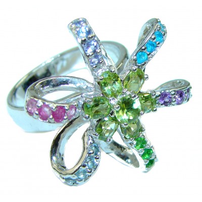 Genuine Amethyst Peridot .925 Sterling Silver Handcrafted Ring size 8