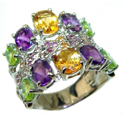 Summer Time authentic Multigem .925 Sterling Silver handcrafted Large ring size 8