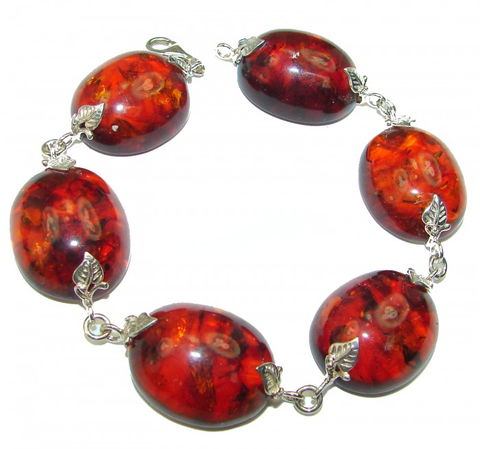 Cognac Color Beautiful Amber .925 Sterling Silver handcrafted Bracelet