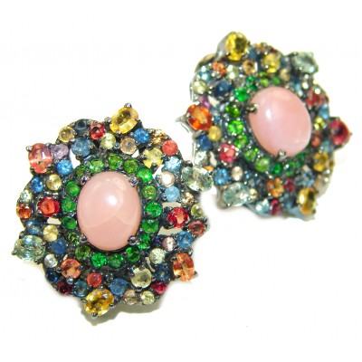 Earth Treasure Authentic Pink Opal .925 Sterling Silver handcrafted statement earrings