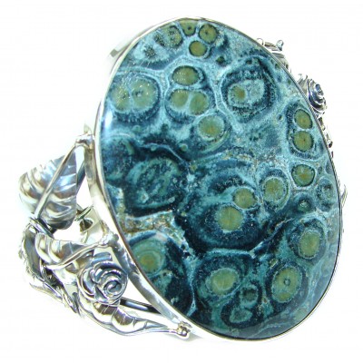 Beautiful Fine Art 86.5 grams Natural Rhyolite .925 Sterling Silver handcrafted Large bracelet Bangle