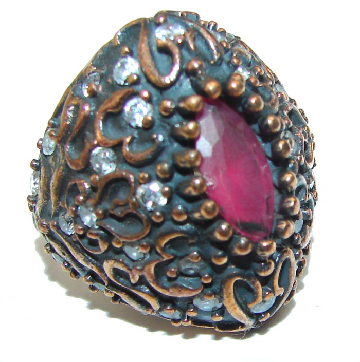 Red Rose unique Ruby .925 Sterling Silver handcrafted Cocktail Ring size 6 1/4
