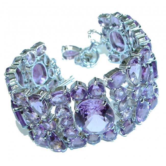 Exceptional Beauty HUGE authentic Amethyst .925 Sterling Silver handmade Bracelet