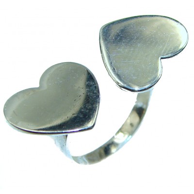 Spectacular 2 Hearts .925 Sterling Silver handmade ring size 6
