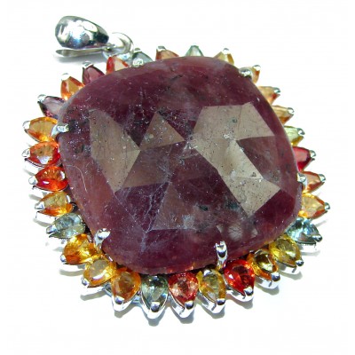 Precious Treasure multicolor Sapphire Ruby .925 Sterling Silver handmade Pendant