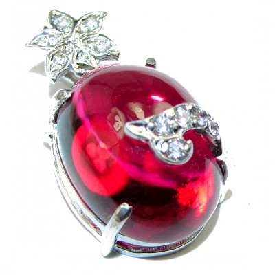 Oval cut 10.5 carat Deep Red Topaz .925 Sterling Silver handmade Pendant
