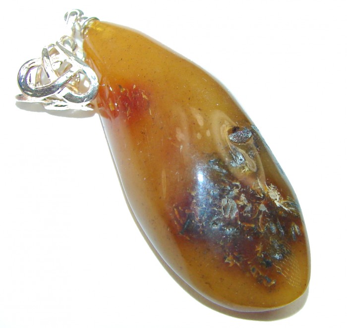 Dark Baltic Amber .925 Sterling Silver handmade Pendant
