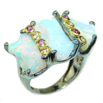 ENDLESS OCEAN 26.8 ctw Genuine Rough Ethiopian Opal .925 Sterling Silver handmade Ring size 8