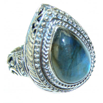 Vintage Design GENUINE Labradorite .925 Sterling Silver handcrafted ring size 6