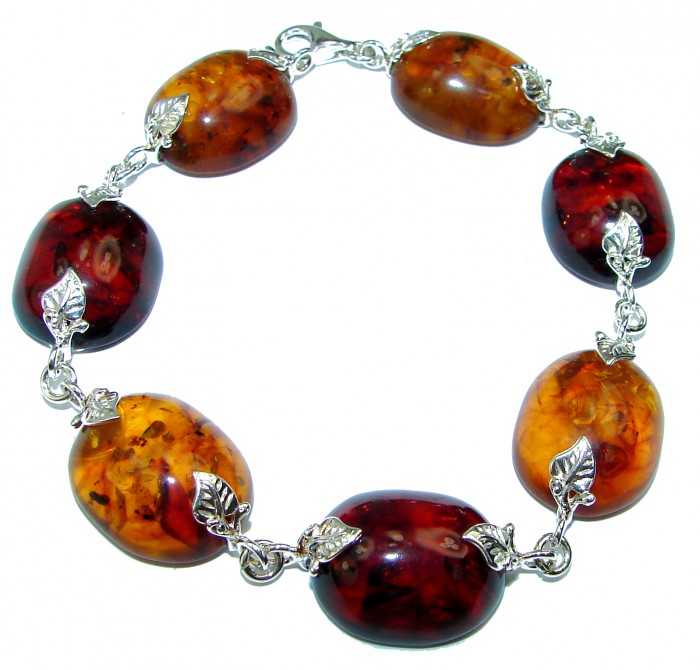 Cognac Color Beautiful Amber .925 Sterling Silver handcrafted Bracelet