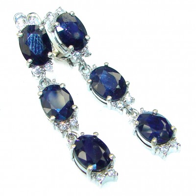 Incredible Beauty authentic Sapphire .925 Sterling Silver handcrafted Earrings
