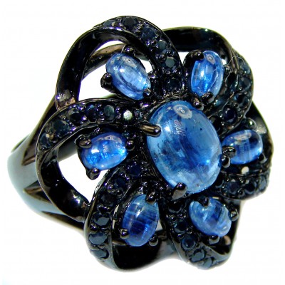 Blue African Kyanite black rhodium over .925 Sterling Silver handmade Ring size 6 1/2