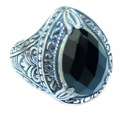 Huge Black Onyx .925 Sterling Silver handcrafted ring; s. 7 1/4