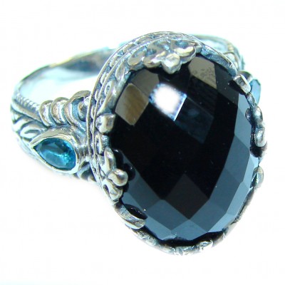 Huge Black Onyx .925 Sterling Silver handcrafted ring; s. 8 1/4