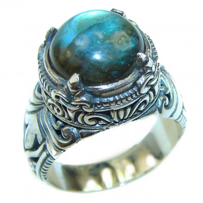 Vintage Design GENUINE Labradorite .925 Sterling Silver handcrafted ring size 9