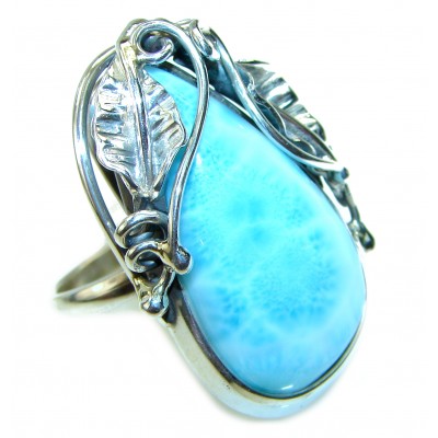 Precious Blue Larimar .925 Sterling Silver handmade ring size 7 adjustable