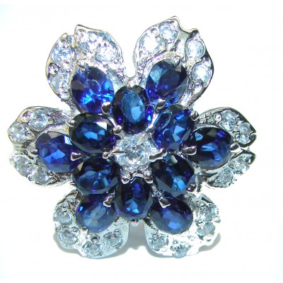 Incredible Blue Flower authentic Sapphire .925 Sterling Silver Ring size 6