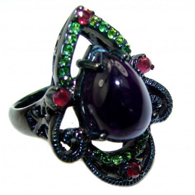 Genuine Amethyst black rhodium over .925 Sterling Silver Handcrafted Ring size 8 1/4
