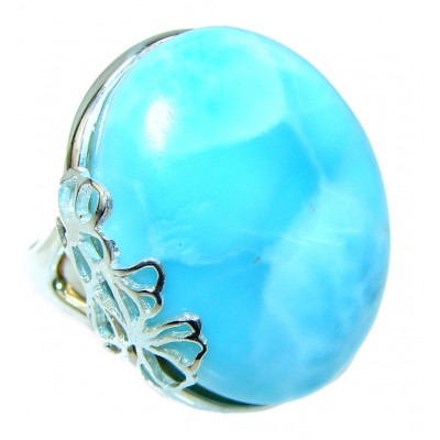 Precious Blue Larimar .925 Sterling Silver handmade ring size 6 3/4