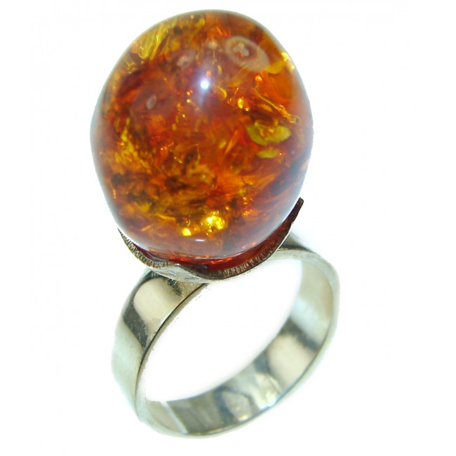 Authentic Baltic Amber Gold over .925 Sterling Silver handcrafted ring; s. 9