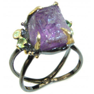 Authentic Rough Amethyst black rhodium over 2 tones .925 Sterling Silver Ring size 8 3/4