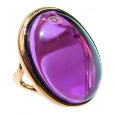Fabulous pear shape Amethyst 14K Rose Gold over .925 Sterling Silver Handcrafted Ring size 6