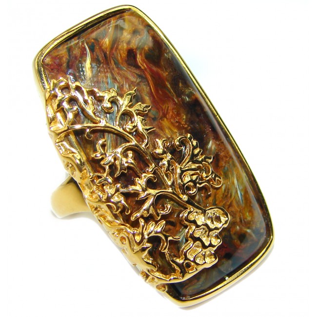 Silky Golden Pietersite 14K Gold over .925 Sterling Silver handmade Ring size 8