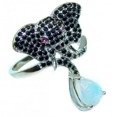Lucky Elephant Genuine Ethiopian Opal .925 Sterling Silver handcrafted Statement Ring size 8
