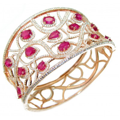 Spectacular authentic Ruby 18K Rose Gold over .925 Sterling Silver handmade bangle Bracelet